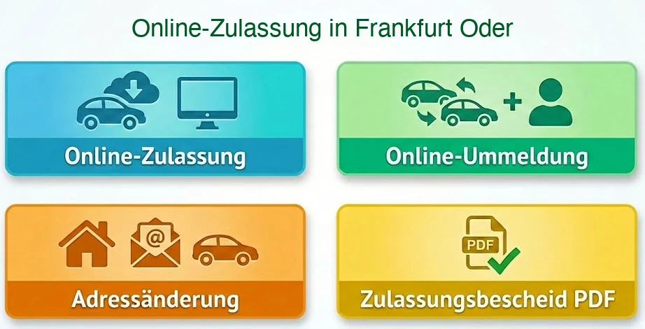 Online Zulassungsverfahren wie Zulassung, Ummeldung, Adressänderung oder Wiederzulassung in Frankfurt Oder
